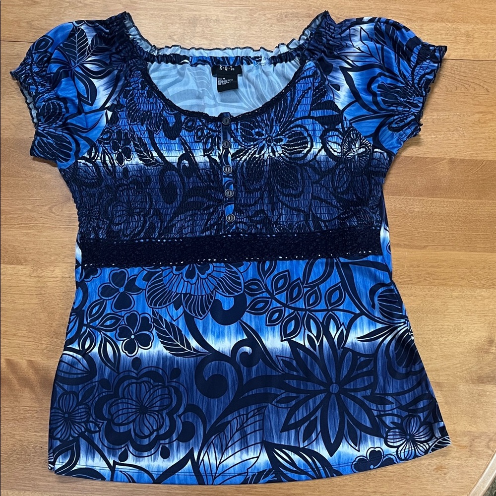 Blue and Black Floral Blouse